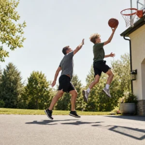 A white / Caucasian parent and their teenager playing one-on-one at a driveway basketball hoop — Communication Strategies for Parents of Teens: Why One Approach Does Not Fit All