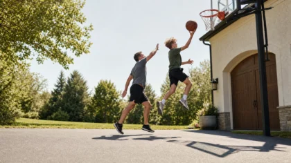 A white / Caucasian parent and their teenager playing one-on-one at a driveway basketball hoop — Communication Strategies for Parents of Teens: Why One Approach Does Not Fit All